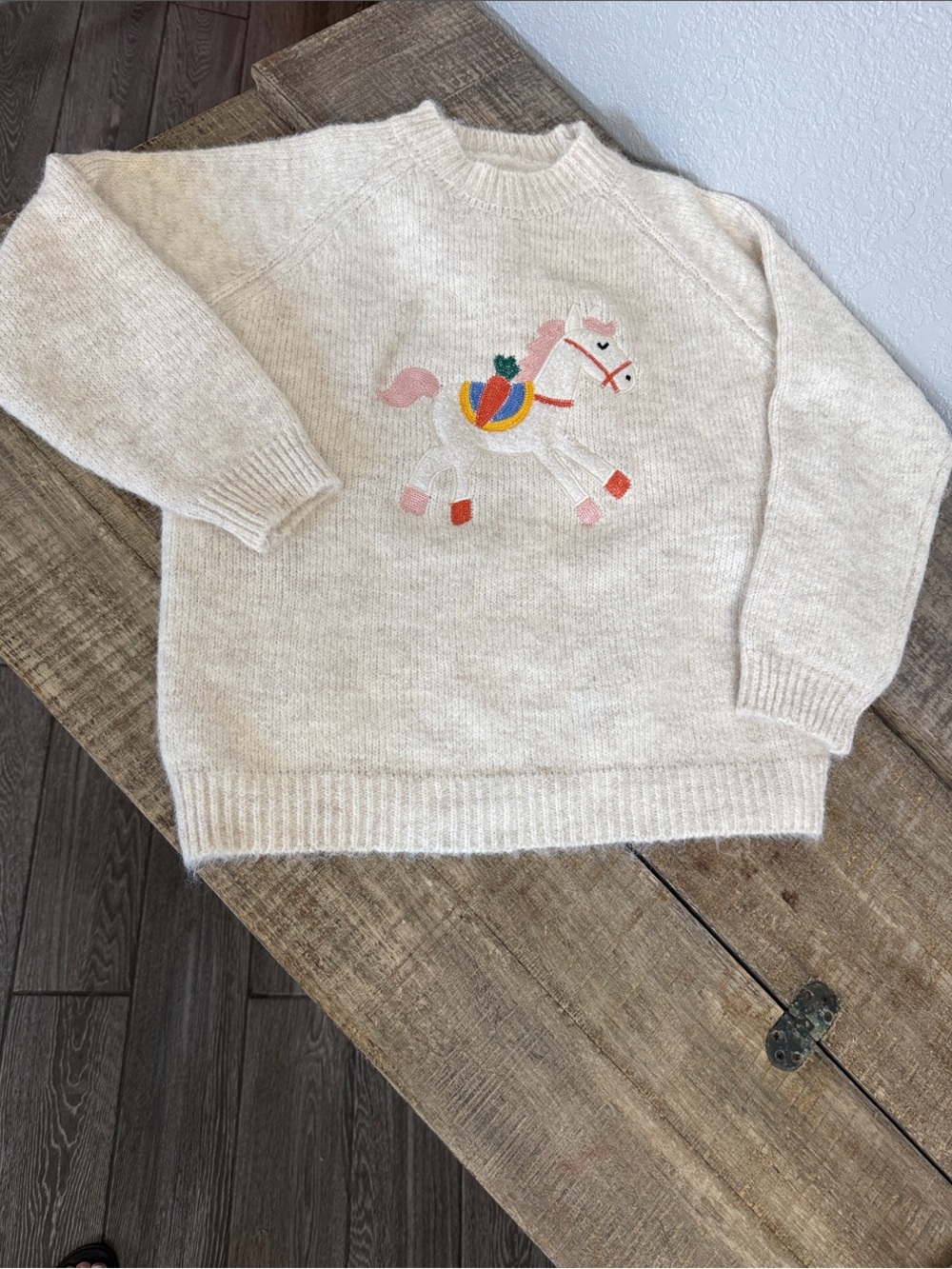 Beige Carousel Horse Intarsia Sweater